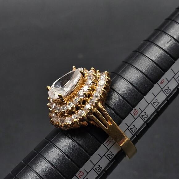 Pear Cut CZ Ring 14K Gold Plated Size 10.75 Lind 14K HGE Layered - Picture 2 of 14